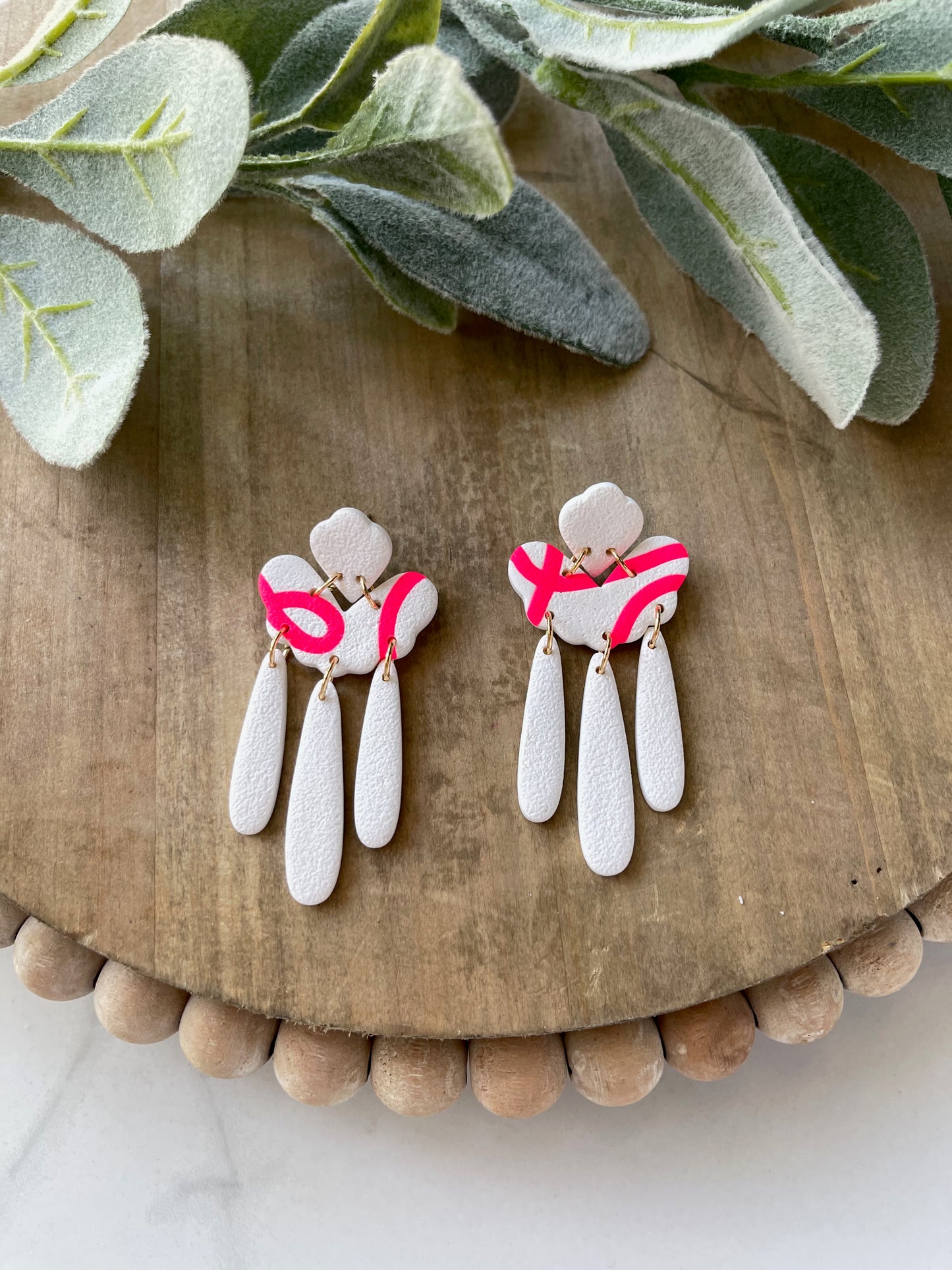 White with Hot Pink Stud Dangle