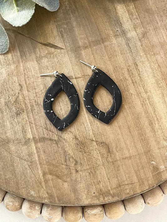 Black & White Marble Long Teardrop Dangle