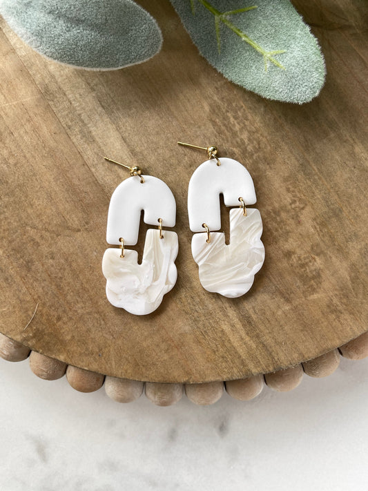 Elegant Neutral Marble & White Dangle