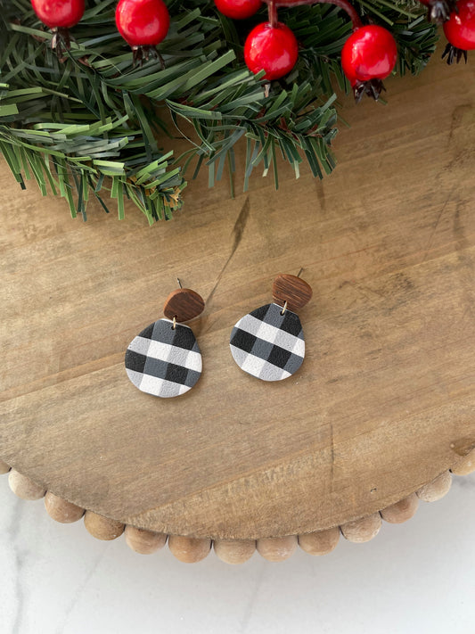 Black & White Buffalo Plaid Stud Dangle