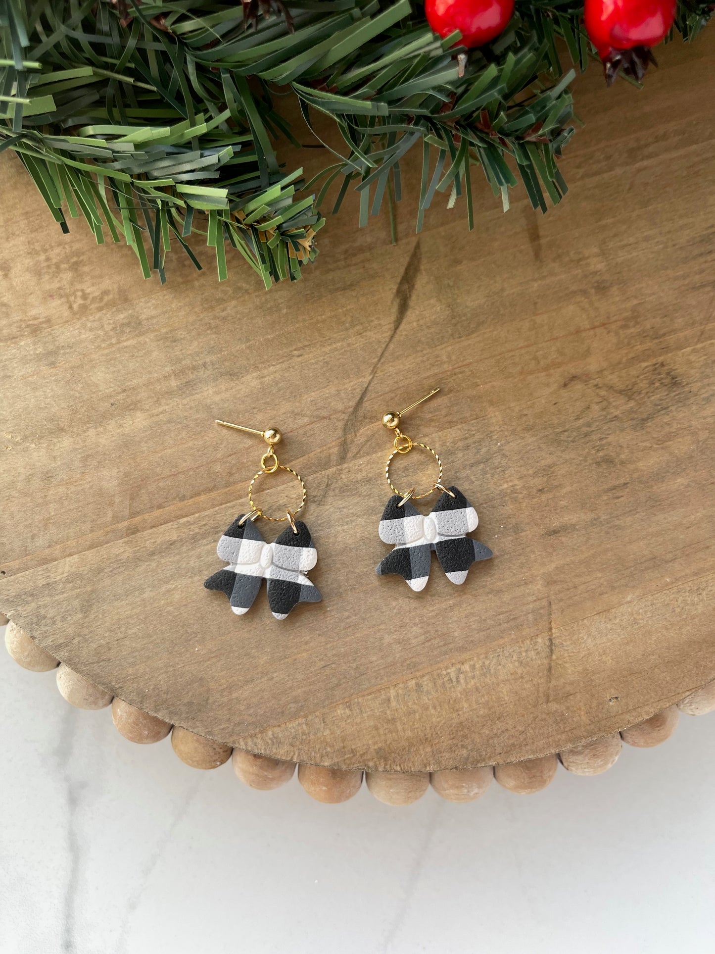 Black & White Buffalo Plaid Stud Dangle