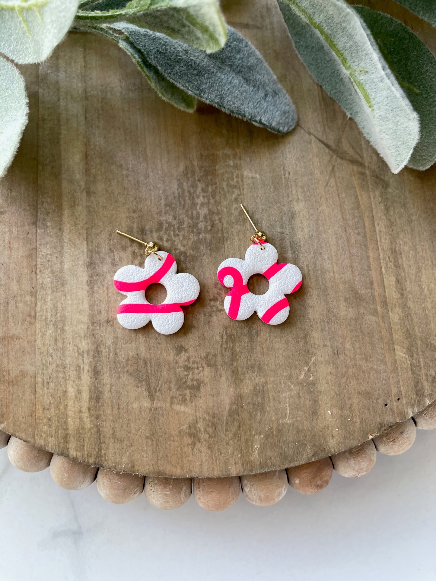 White with Hot Pink Flower Dangle