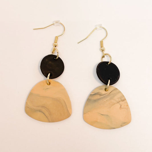 Black, Tan & Gold Marble Dangle