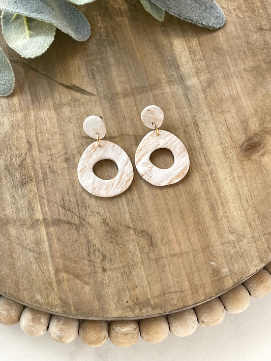 Gold & Marble Organic Circle Stud Dangle