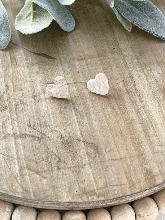 Gold & White Marble Heart Stud