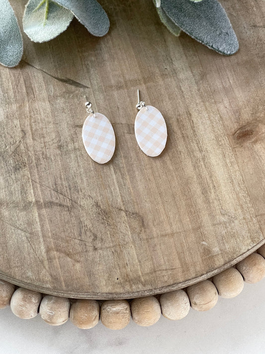 Tan Gingham Oval Dangle