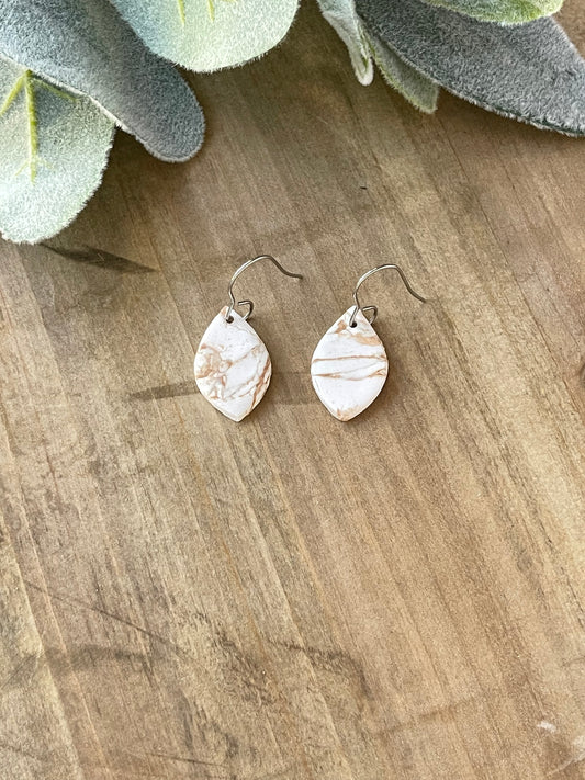 Gold & White Marble Small Teardrop Dangle